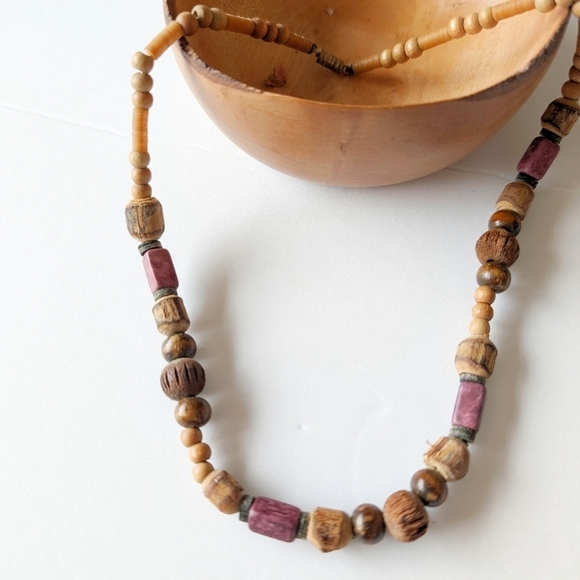 HAWAIIAN Beaded Eco Natural Carmel Cork Wooden Necklace Choker Surfer - Picture 1 of 10